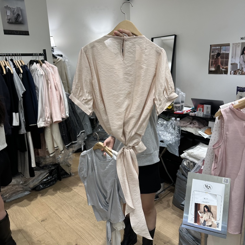 M.G.N韓國東大門代購女士新款26春夏襯衫蕾絲衫泡泡袖假兩件MAGNET襯衫/蕾絲衫