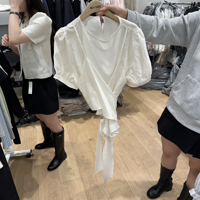 M.G.N韓國東大門代購女士新款26春夏襯衫蕾絲衫泡泡袖假兩件MAGNET襯衫/蕾絲衫圖色1