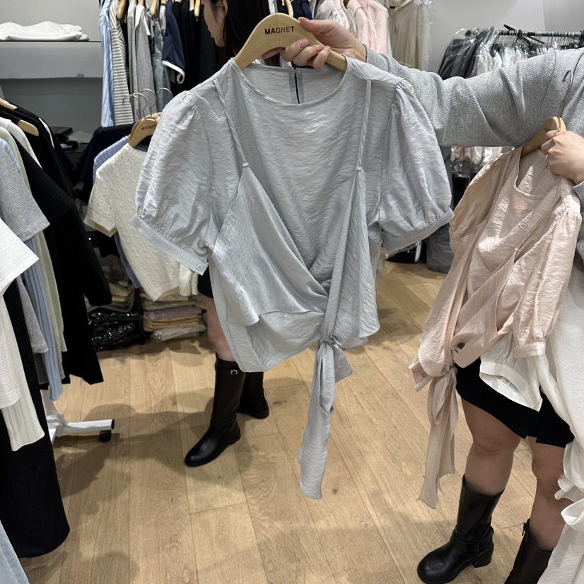 M.G.N韓國東大門代購女士新款26春夏襯衫蕾絲衫泡泡袖假兩件MAGNET襯衫/蕾絲衫圖色2