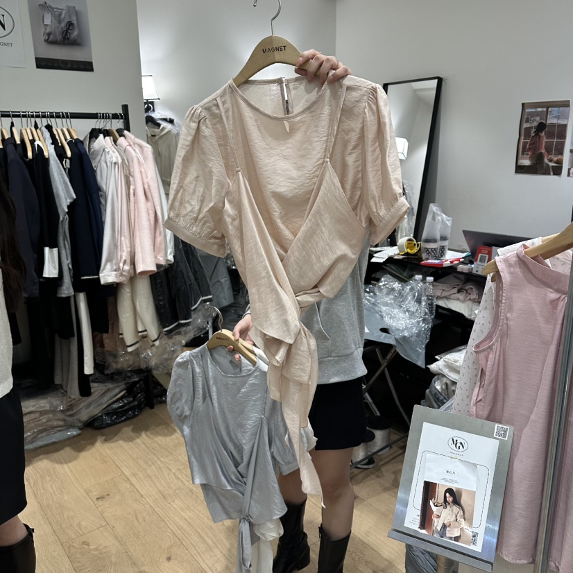 M.G.N韓國東大門代購女士新款26春夏襯衫蕾絲衫泡泡袖假兩件MAGNET襯衫/蕾絲衫圖色3