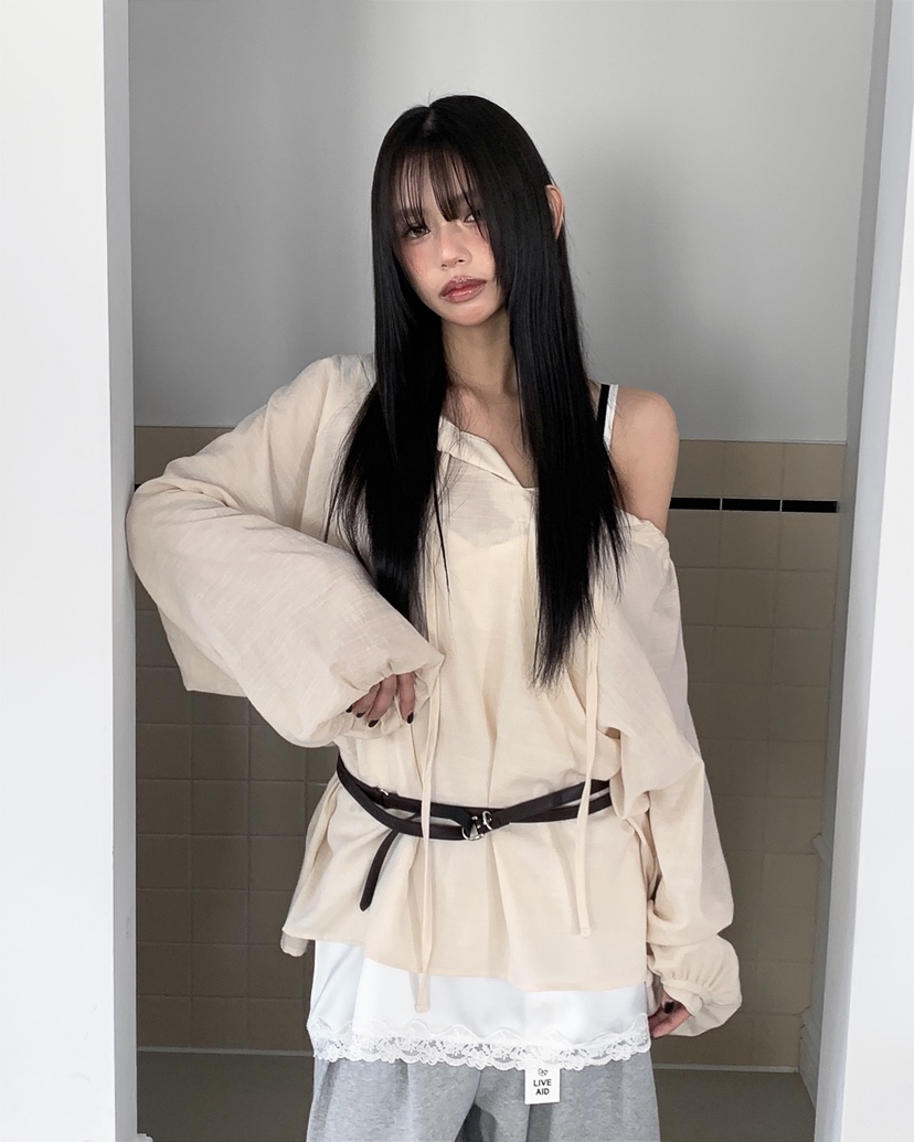 LIVE AID-P韓國代購女裝新品熱賣26春夏休閑襯衫蕾絲衫LIVE AID-P襯衫/蕾絲衫