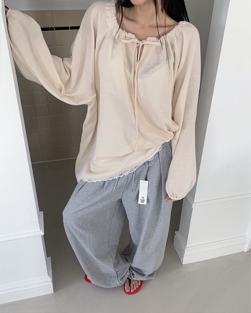 LIVE AID-P韓國代購女裝新品熱賣26春夏休閑襯衫蕾絲衫LIVE AID-P襯衫/蕾絲衫