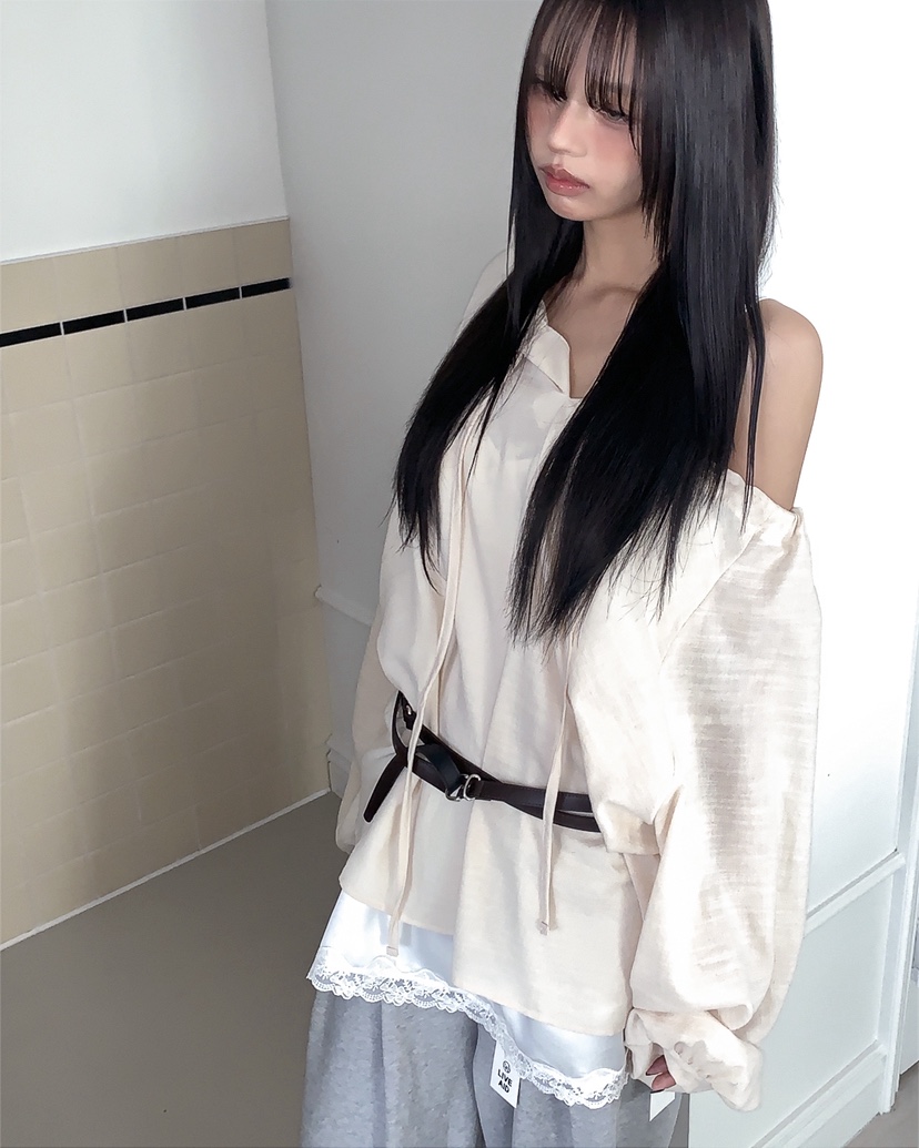 LIVE AID-P韓國代購女裝新品熱賣26春夏休閑襯衫蕾絲衫LIVE AID-P襯衫/蕾絲衫