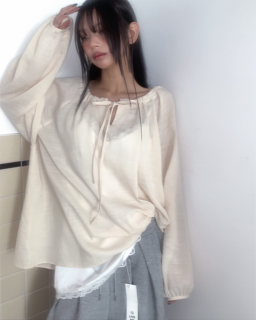 LIVE AID-P韓國代購女裝新品熱賣26春夏休閑襯衫蕾絲衫LIVE AID-P襯衫/蕾絲衫