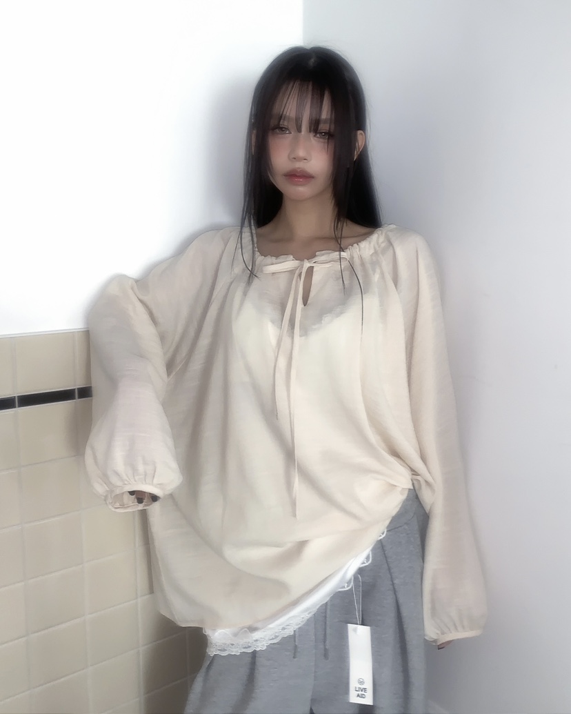 LIVE AID-P韓國代購女裝新品熱賣26春夏休閑襯衫蕾絲衫LIVE AID-P襯衫/蕾絲衫