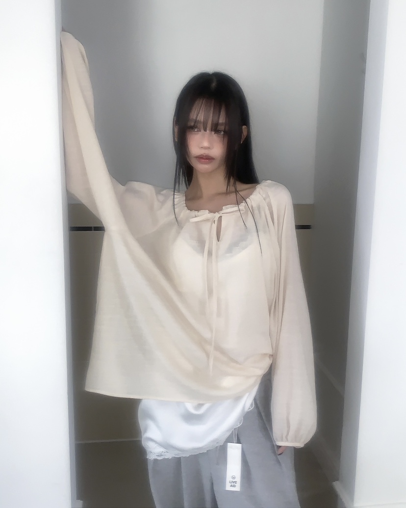 LIVE AID-P韓國代購女裝新品熱賣26春夏休閑襯衫蕾絲衫LIVE AID-P襯衫/蕾絲衫