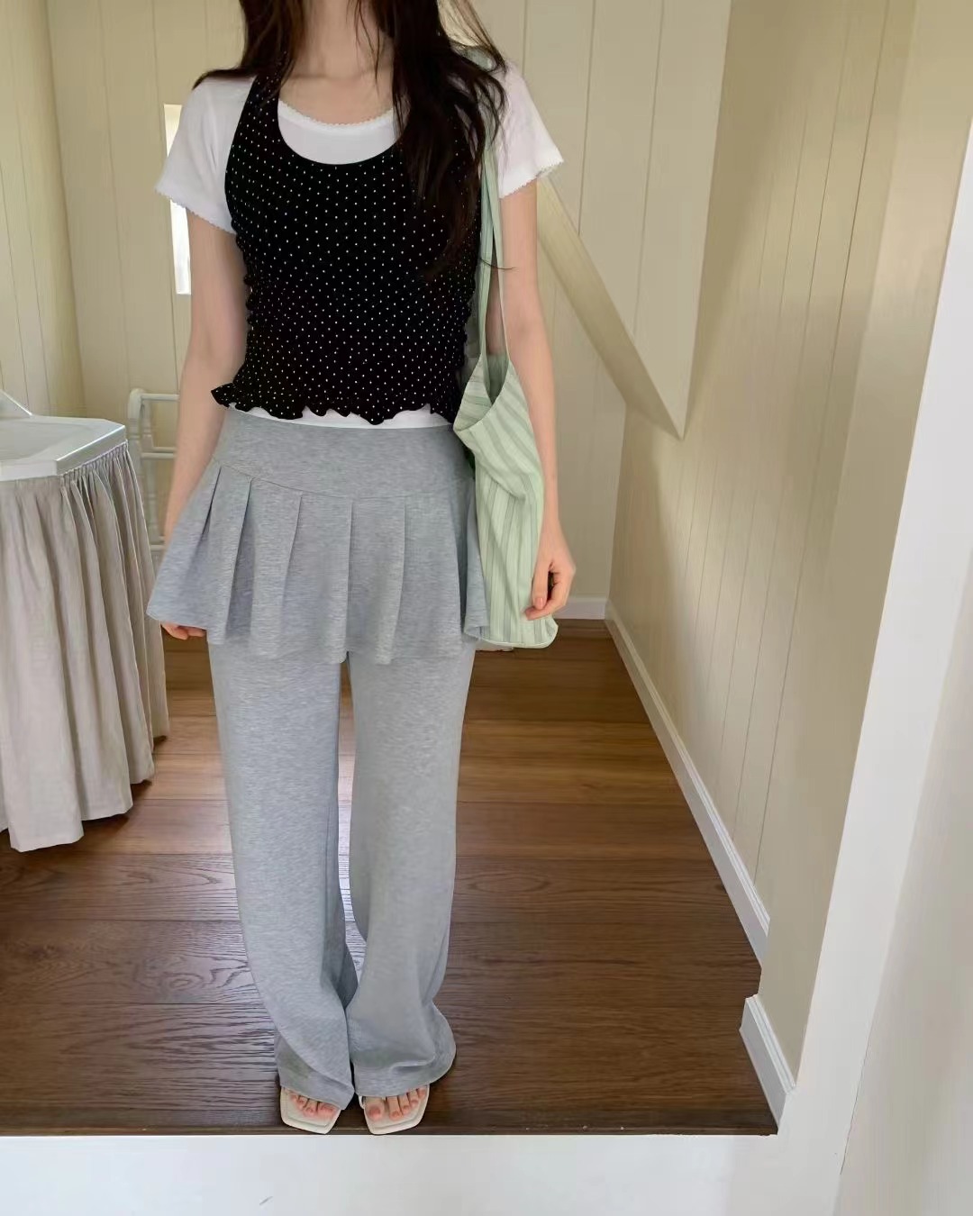 EZEDIARY韓國直郵女裝新品時尚人氣職業熱賣推薦裙褲褶裥EZEDIARY-2件起裙褲圖色1