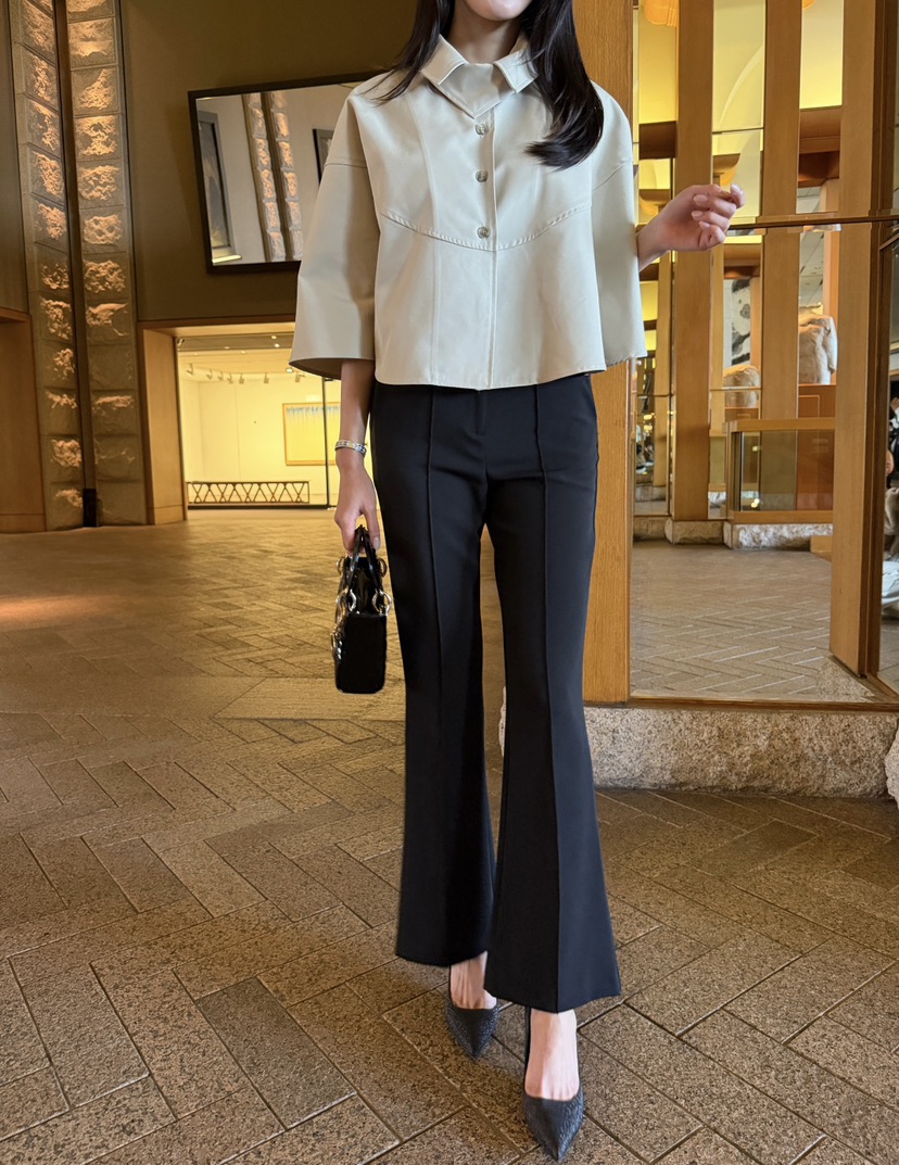 LAVIEU韓國直郵實拍女裝新款26春夏熱賣休閑褲修身喇叭褶裥LAVIEU休閑褲