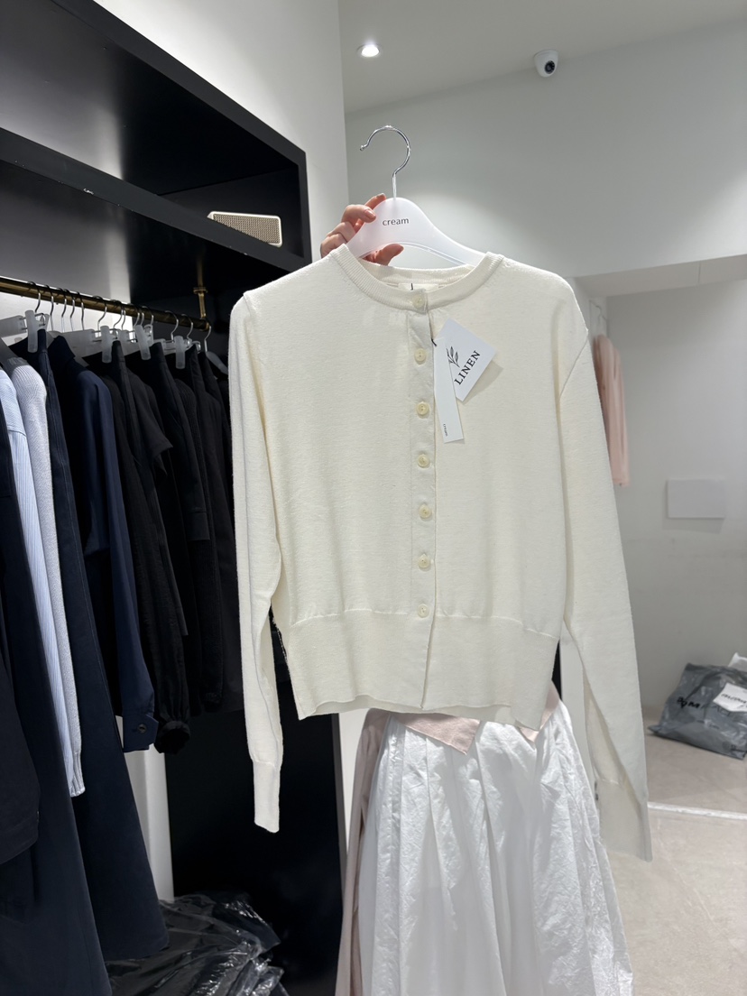 CREAM-P韓國代購女士新品職業推薦時尚人氣針織衫亞麻開衫CREAM-P針織衫圖色1