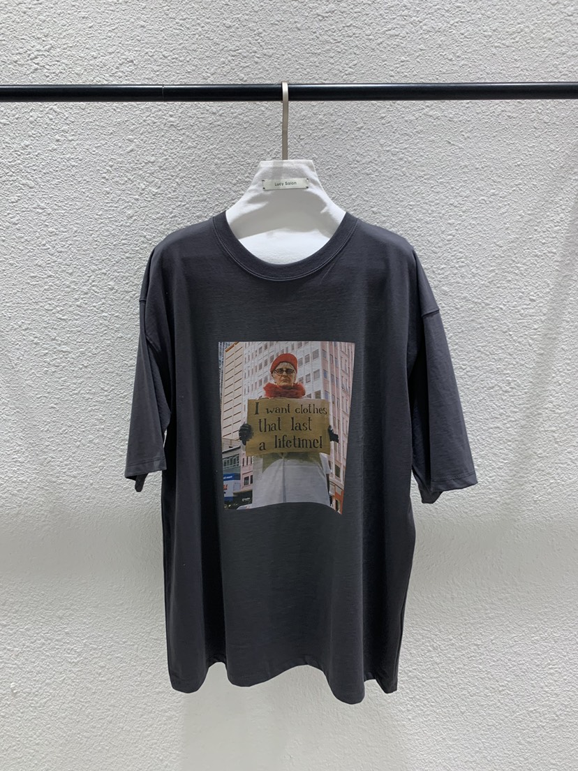 LUCY SALON韓國東大門代購女士新款26春夏人氣職業休閑T恤LUCY SALONT恤圖色2墨色