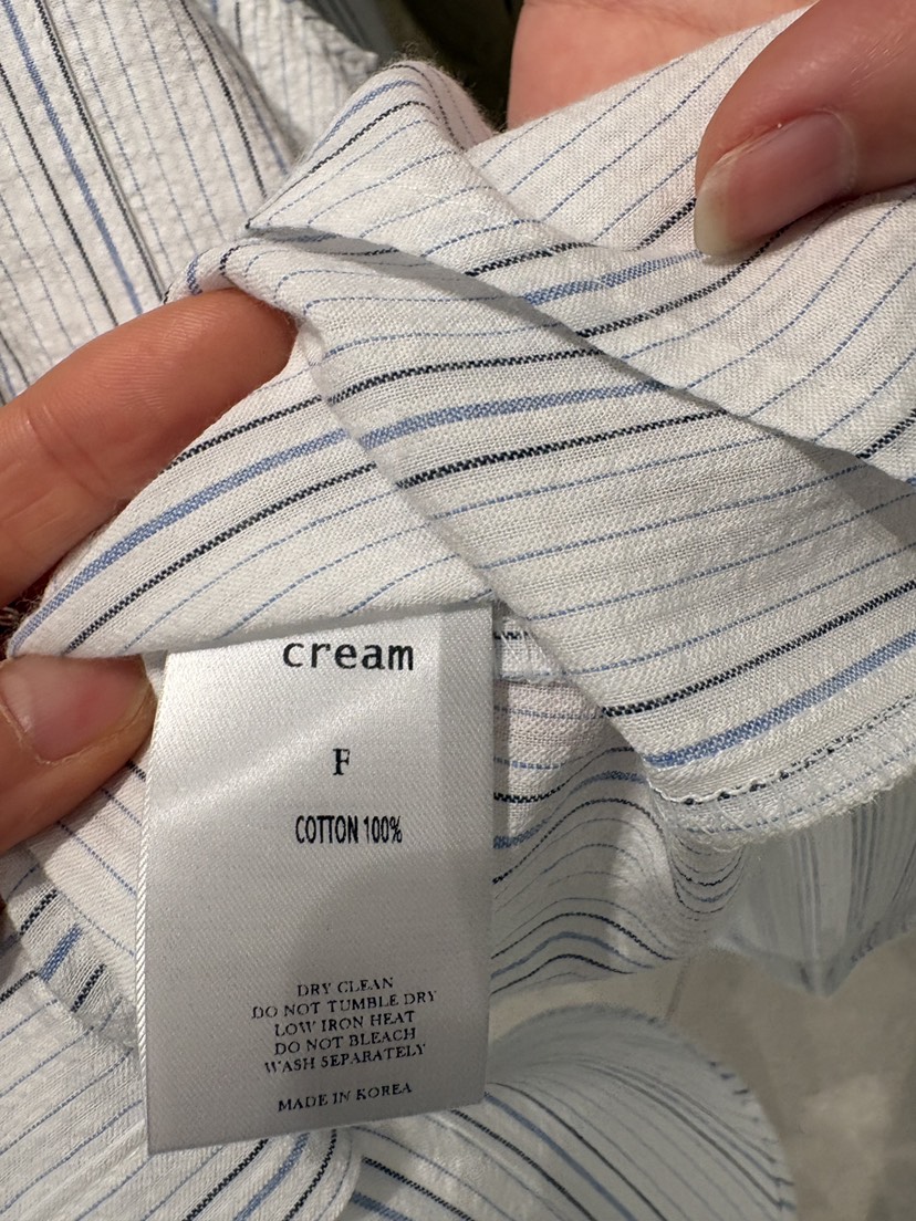 CREAM-P韓國直郵女士新品熱賣職業休閑推薦襯衫蕾絲衫條紋CREAM-P襯衫/蕾絲衫