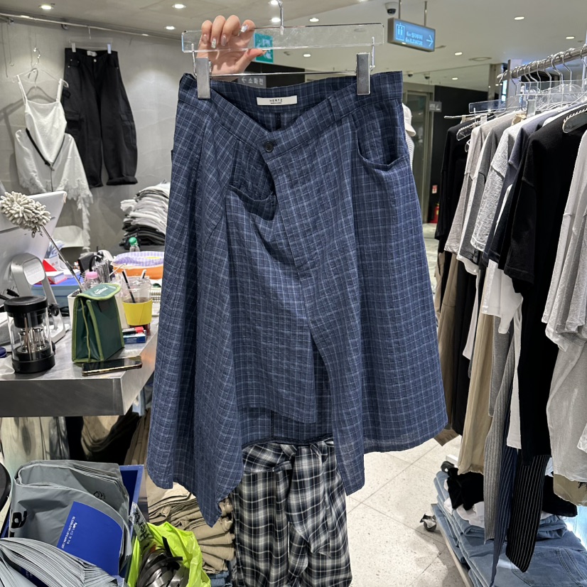 HERTZ-P韓國東大門直郵女士新款職業半身裙中短裙不對稱格子HERTZ-P半身裙/中短裙圖色1