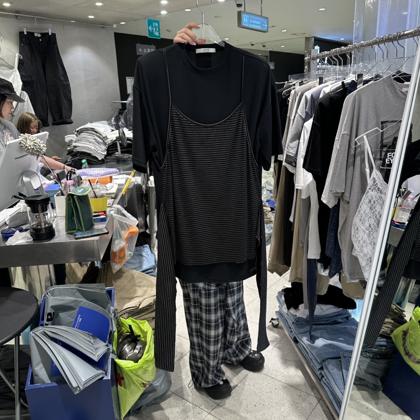 HERTZ-P韓國直郵實拍女裝新品職業推薦時尚26春夏T恤假兩件HERTZ-PT恤圖色3