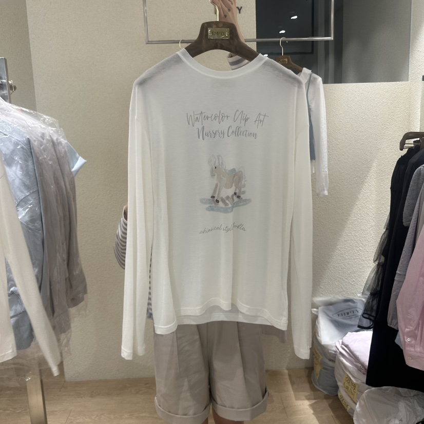 EMPTY韓國東大門代購女士新品26春夏熱賣推薦休閑長袖T恤EMPTY長袖T恤圖色1藍色