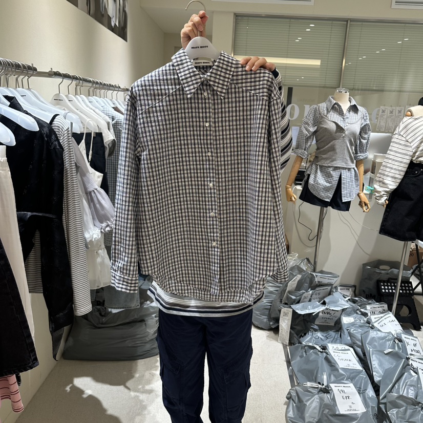 MOREMORE韓國代購女士新品休閑職業推薦26春夏襯衫蕾絲衫格子more more襯衫/蕾絲衫圖色2黑色