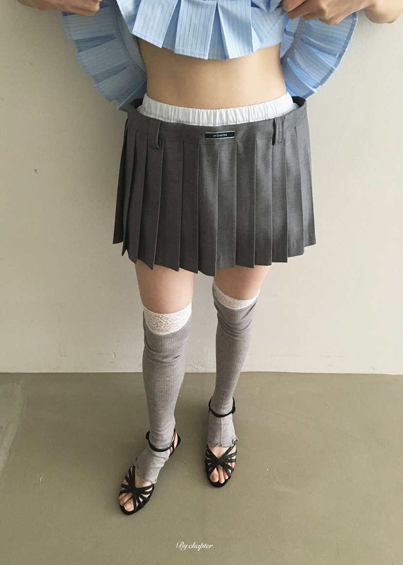 BY CHAPTER韓國東大門直郵女裝新款人氣休閑熱賣短裙褶裥BY Chapter短裙圖色2灰色