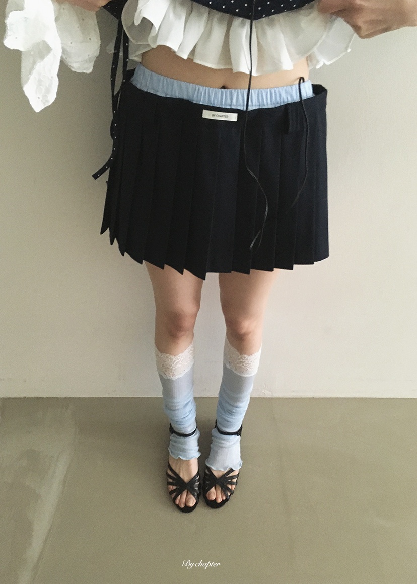 BY CHAPTER韓國東大門直郵女裝新款人氣休閑熱賣短裙褶裥BY Chapter短裙圖色3深藍色