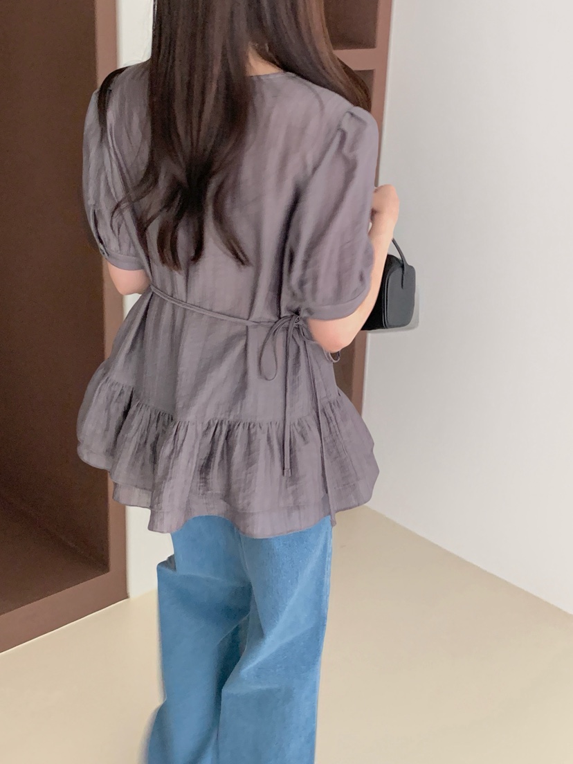 BIEN GARDER韓國直郵實拍女士新品時尚襯衫蕾絲衫含腰繩BIEN GARDER襯衫/蕾絲衫