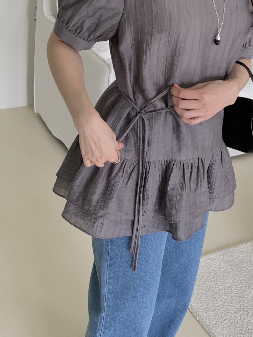 BIEN GARDER韓國直郵實拍女士新品時尚襯衫蕾絲衫含腰繩BIEN GARDER襯衫/蕾絲衫