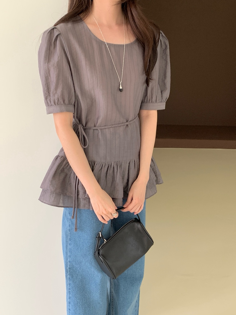 BIEN GARDER韓國直郵實拍女士新品時尚襯衫蕾絲衫含腰繩BIEN GARDER襯衫/蕾絲衫