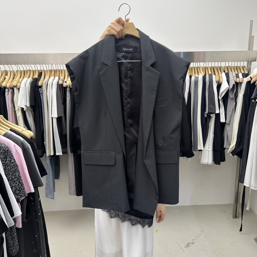 SPECIAL韓國直郵實拍女裝新品休閑26春夏人氣馬甲透視開衩SPECIAL馬甲圖色2墨色