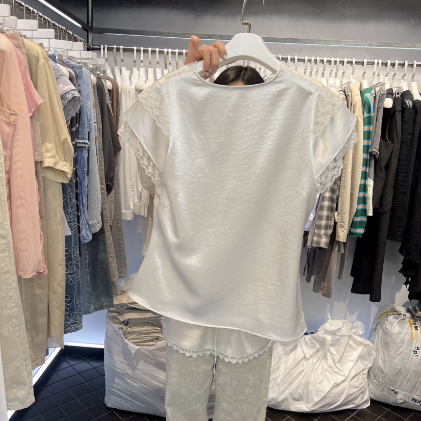 OUS/INCH-L韓國代購女士新款熱賣推薦人氣襯衫蕾絲衫緞面OUS/INCH襯衫/蕾絲衫