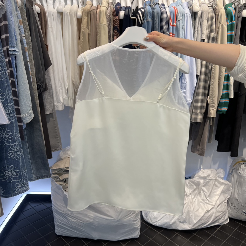 OUS/INCH-L韓國東大門直郵女士新款時尚吊帶背心歐根紗緞面OUS/INCH吊帶/背心