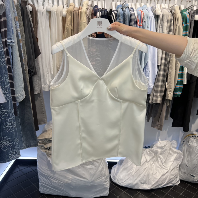 OUS/INCH-L韓國東大門直郵女士新款時尚吊帶背心歐根紗緞面OUS/INCH吊帶/背心圖色1