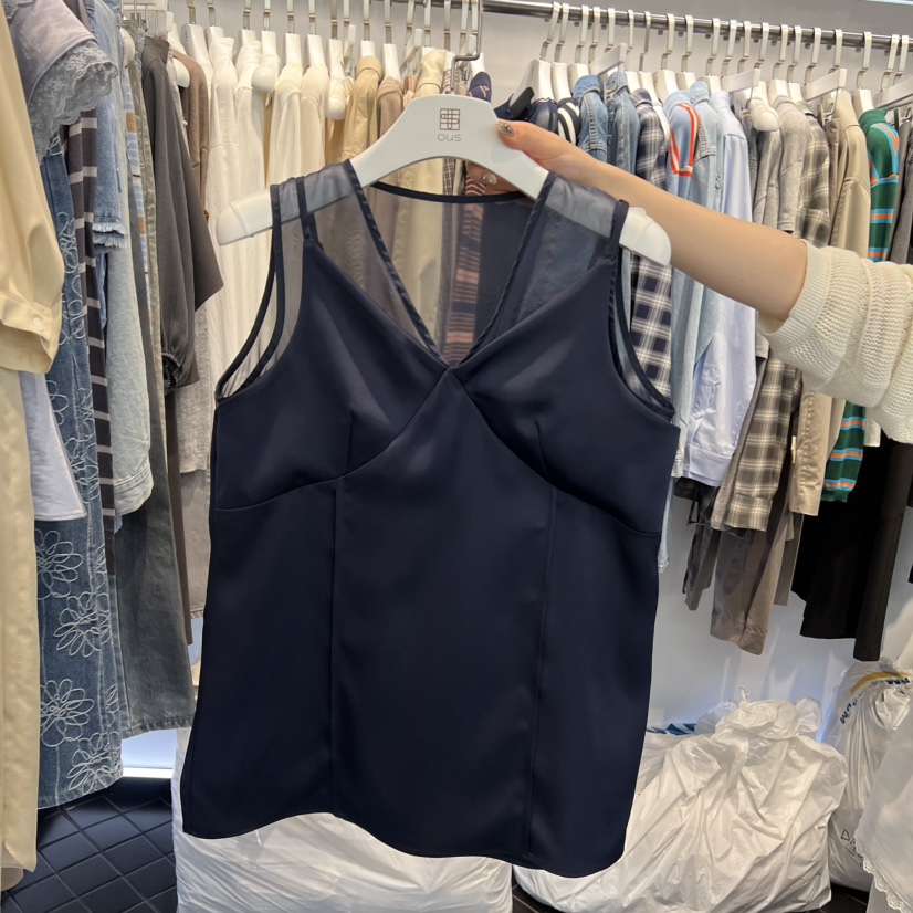 OUS/INCH-L韓國東大門直郵女士新款時尚吊帶背心歐根紗緞面OUS/INCH吊帶/背心圖色2