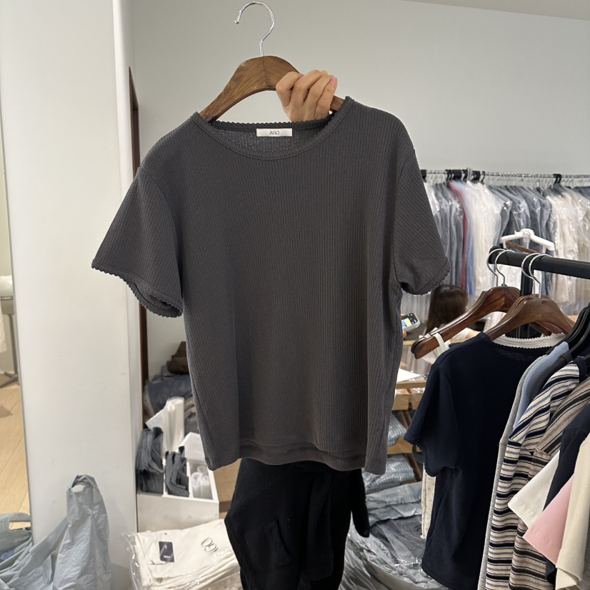 AGO韓國直郵實拍女士新品人氣休閑熱賣時尚推薦T恤刺繡修身AGOT恤圖色3