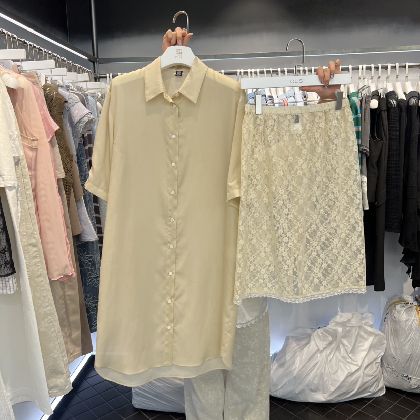 OUS/INCH-L韓國東大門直郵女裝新品推薦人氣套裝蕾絲亞麻OUS/INCH套裝圖色2