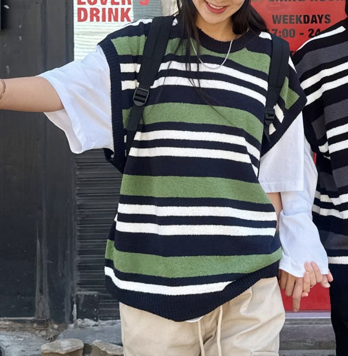 KIRIN韓國直郵實拍女士新款人氣推薦職業馬甲不含內搭條紋KIRIN馬甲圖色1