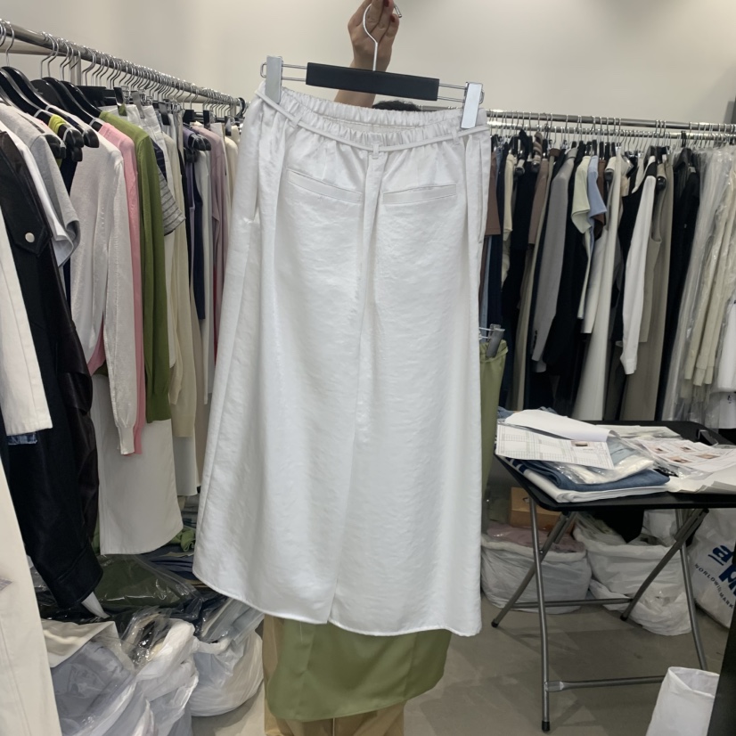 THE SECOND GROW韓國東大門代購女士新款休閑長裙褶裥緞面THE SECOND GROW長裙