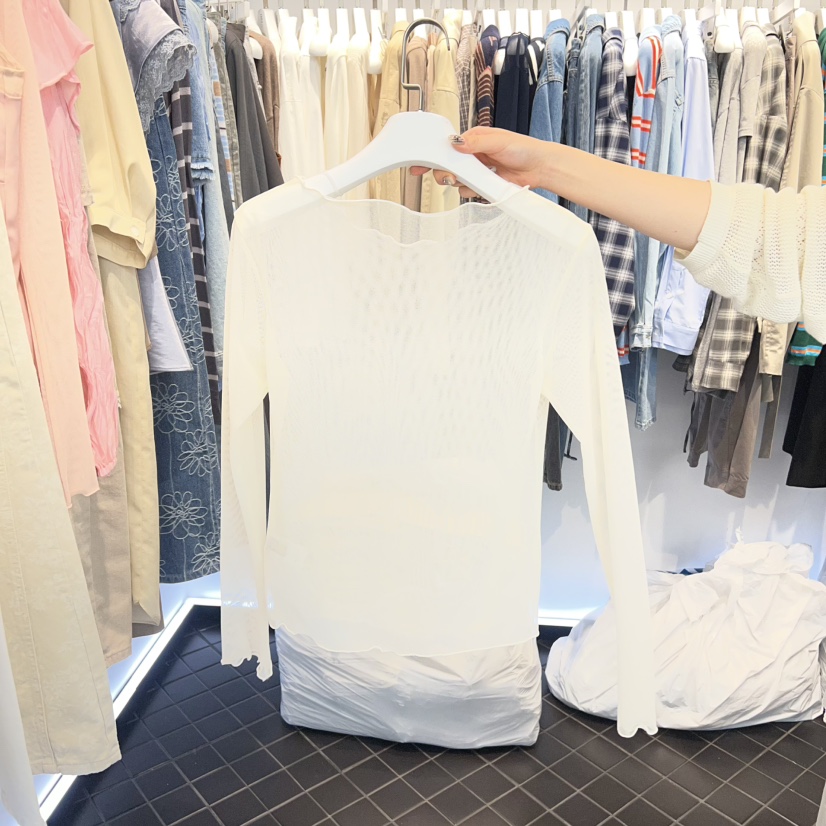 OUS/INCH-L韓國東大門直郵女士新品職業休閑長袖T恤網眼OUS/INCH長袖T恤