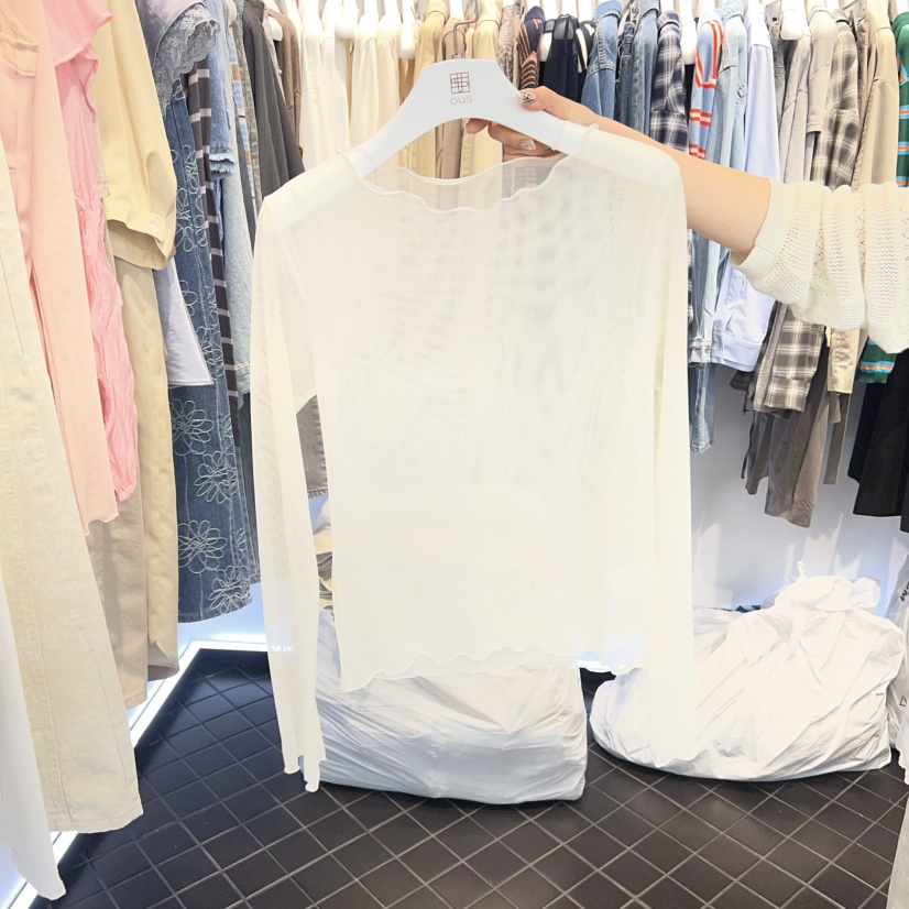 OUS/INCH-L韓國東大門直郵女士新品職業休閑長袖T恤網眼OUS/INCH長袖T恤圖色1