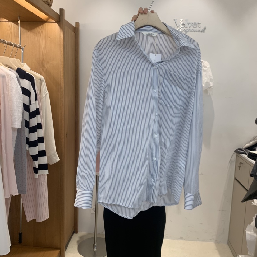 VELVET UNDERGROUND韓國東大門代購女士新款職業襯衫蕾絲衫條紋VELVET UNDERGROUND襯衫/蕾絲衫圖色1