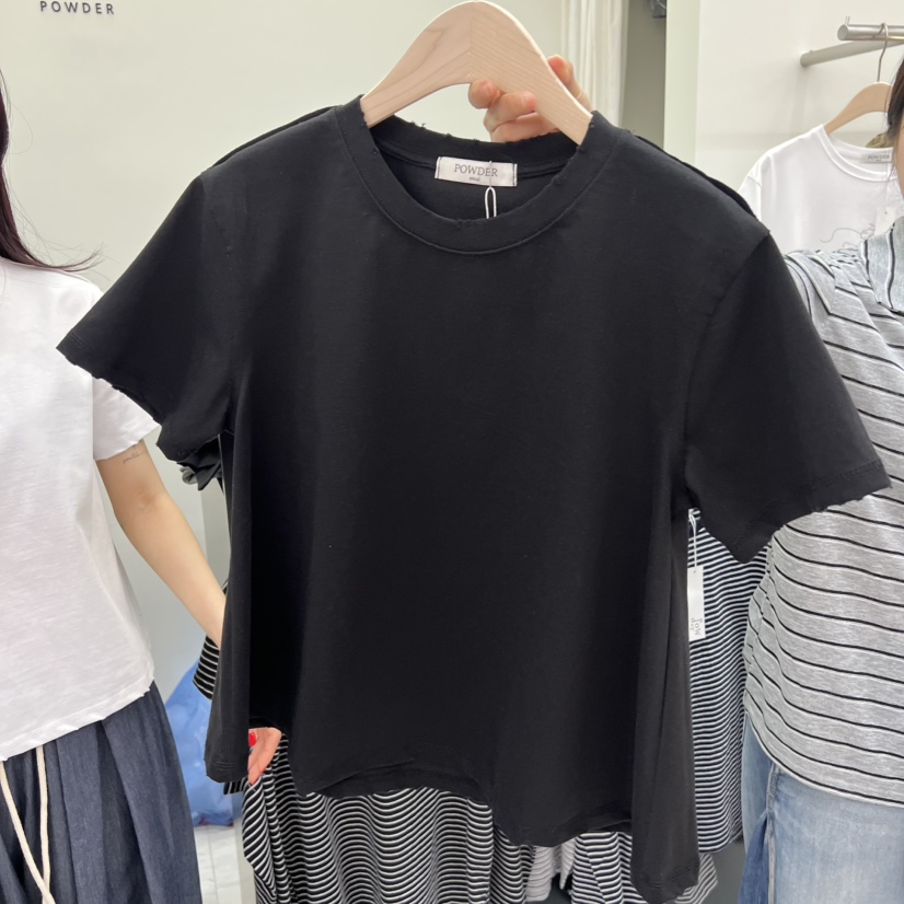 POWDER韓國東大門直郵女裝新款休閑熱賣時尚職業26春夏T恤復古POWDERT恤圖色2
