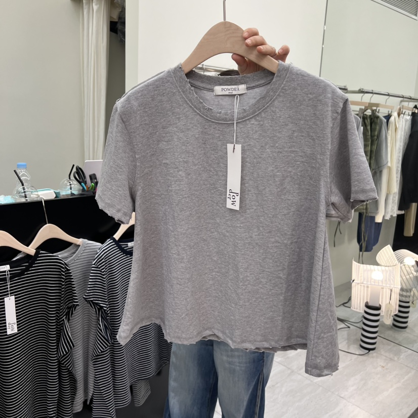 POWDER韓國東大門直郵女裝新款休閑熱賣時尚職業26春夏T恤復古POWDERT恤圖色3