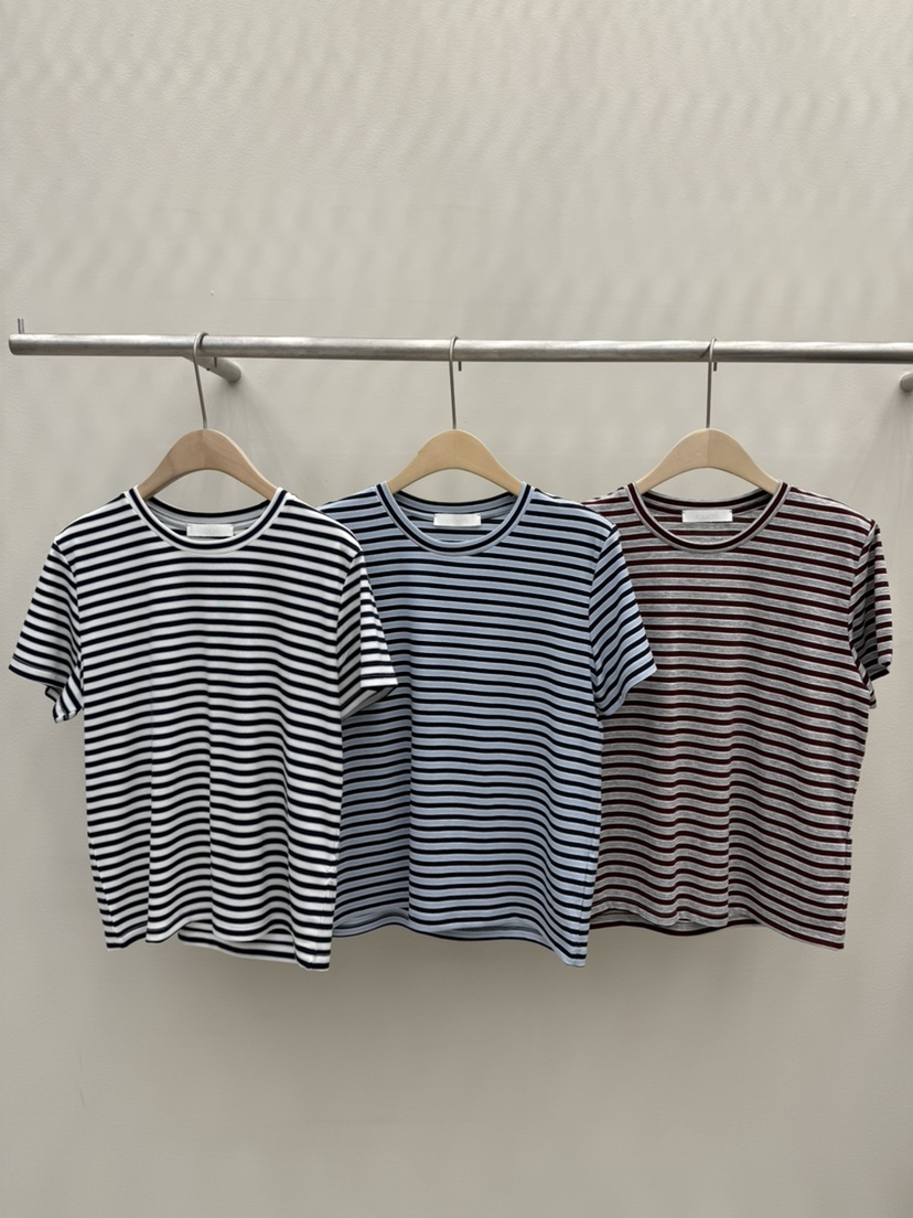 EOOB/LAMEREI韓國直郵實拍女士新款人氣26春夏T恤天絲條紋EOOB/LAMEREIT恤