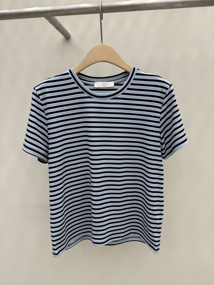 EOOB/LAMEREI韓國直郵實拍女士新款人氣26春夏T恤天絲條紋EOOB/LAMEREIT恤圖色2藍色