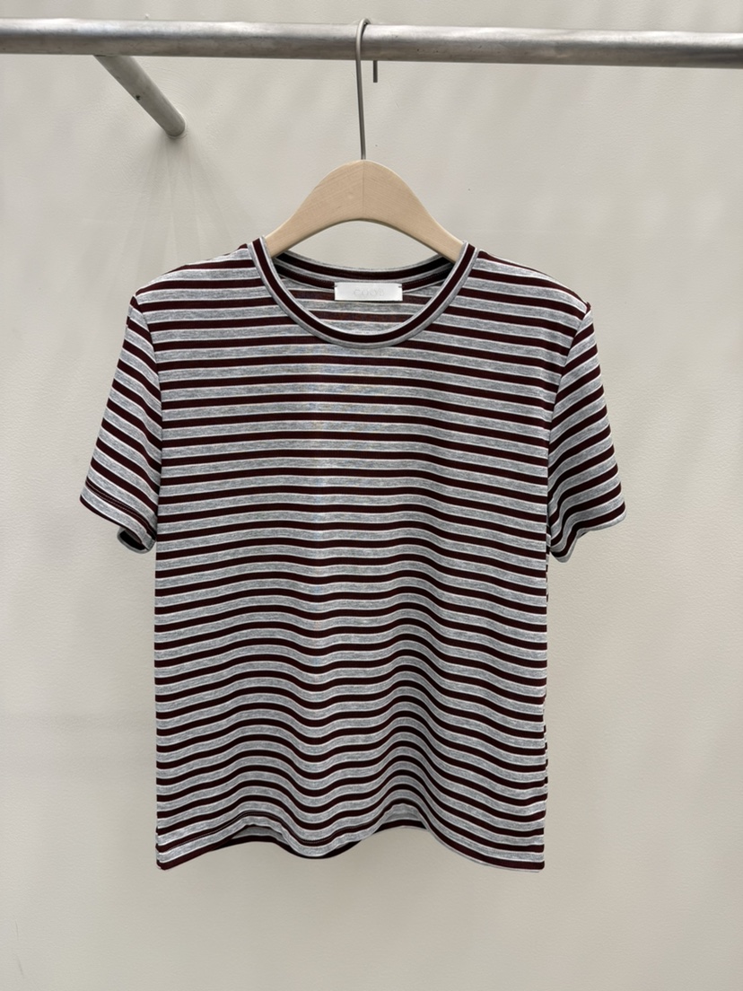 EOOB/LAMEREI韓國直郵實拍女士新款人氣26春夏T恤天絲條紋EOOB/LAMEREIT恤圖色3灰色