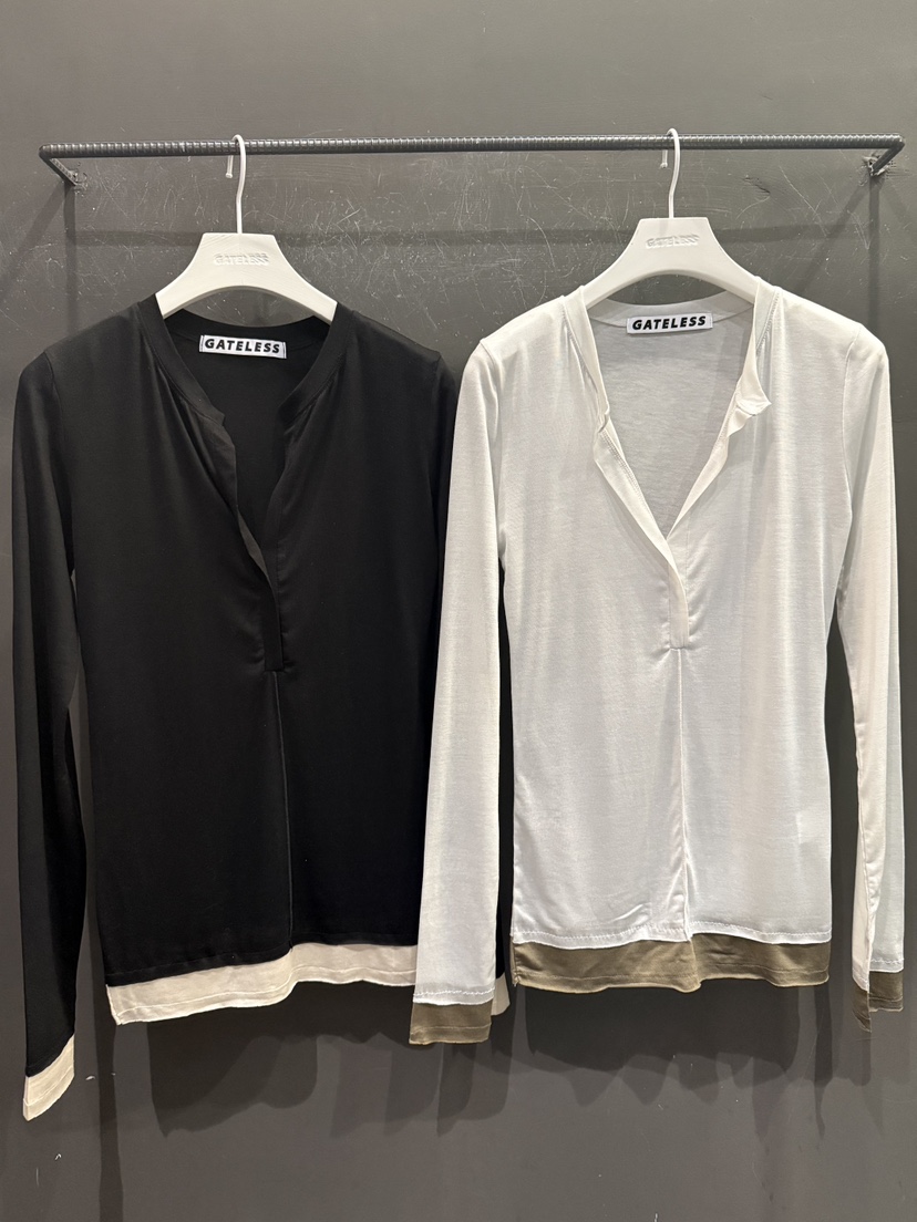 GATELESS韓國代購女士新品職業人氣推薦長袖T恤假兩件天絲GATELESS長袖T恤