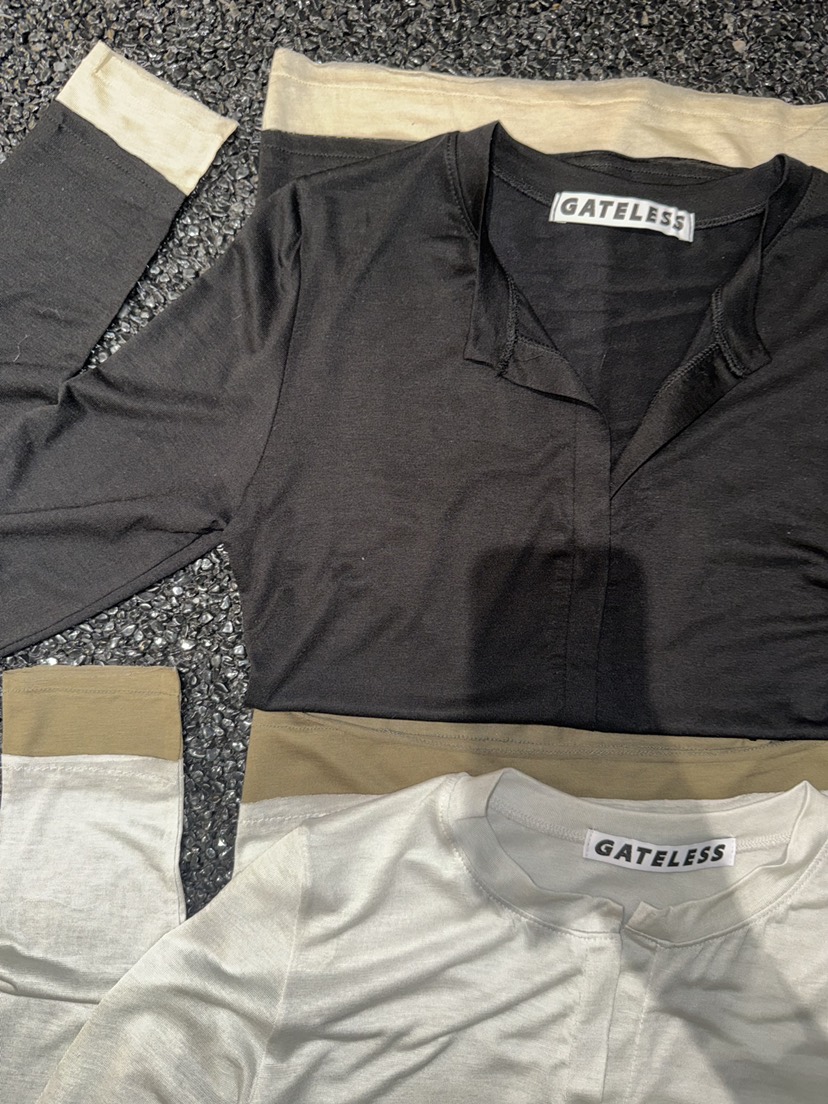 GATELESS韓國代購女士新品職業人氣推薦長袖T恤假兩件天絲GATELESS長袖T恤