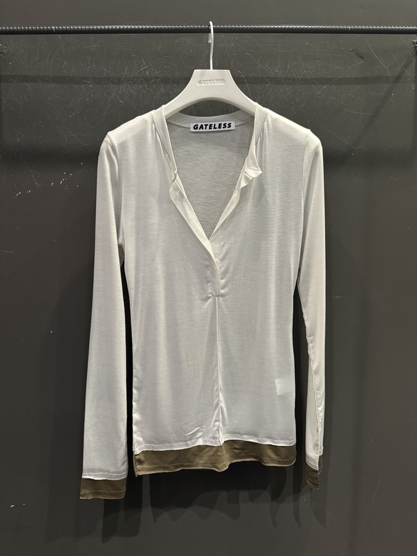 GATELESS韓國代購女士新品職業人氣推薦長袖T恤假兩件天絲GATELESS長袖T恤圖色1
