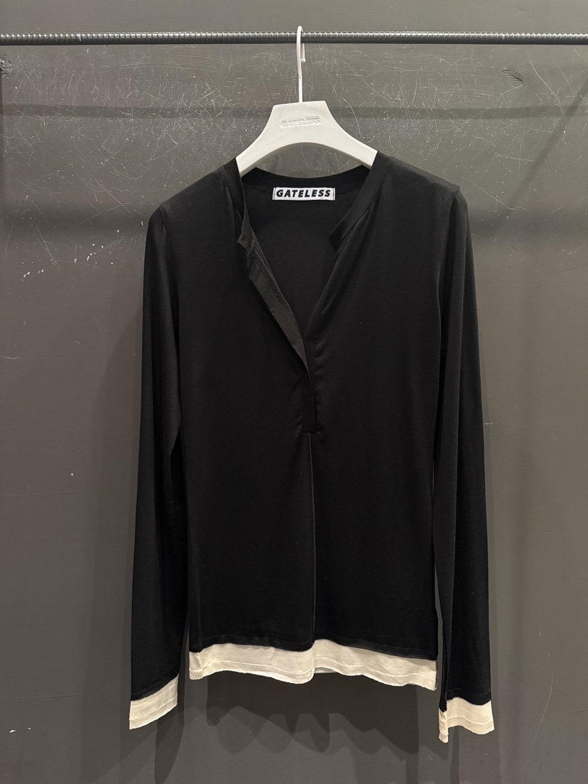 GATELESS韓國代購女士新品職業人氣推薦長袖T恤假兩件天絲GATELESS長袖T恤圖色2