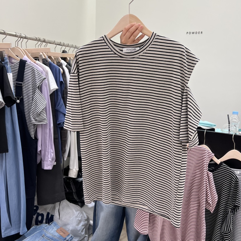 POWDER韓國代購女士新款時尚26春夏職業推薦人氣休閑熱賣T恤POWDERT恤圖色2