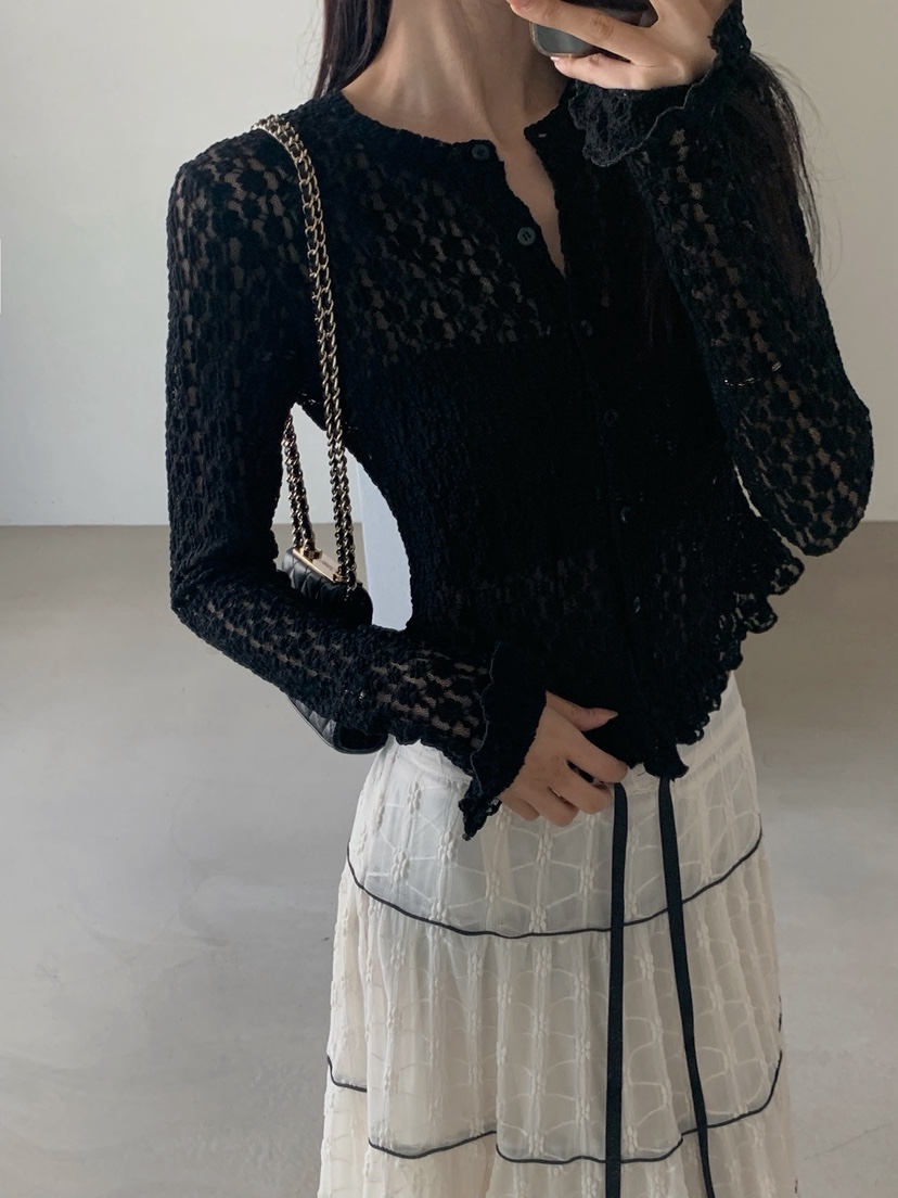 VERANDA韓國直郵女裝新款休閑真品時尚推薦襯衫蕾絲衫蕾絲花VERANDA襯衫/蕾絲衫