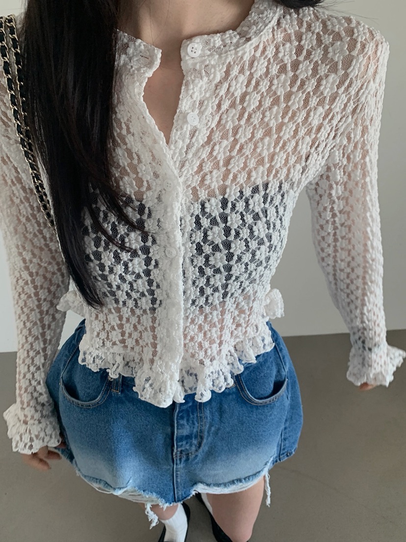 VERANDA韓國直郵女裝新款休閑真品時尚推薦襯衫蕾絲衫蕾絲花VERANDA襯衫/蕾絲衫