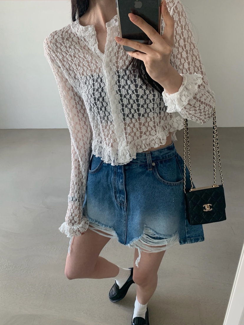 VERANDA韓國直郵女裝新款休閑真品時尚推薦襯衫蕾絲衫蕾絲花VERANDA襯衫/蕾絲衫