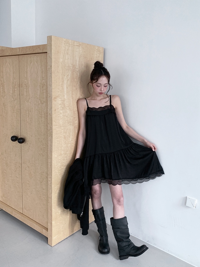 VERANDA韓國代購女士新品26春夏時尚推薦真品連衣裙蕾絲褶皺VERANDA連衣裙